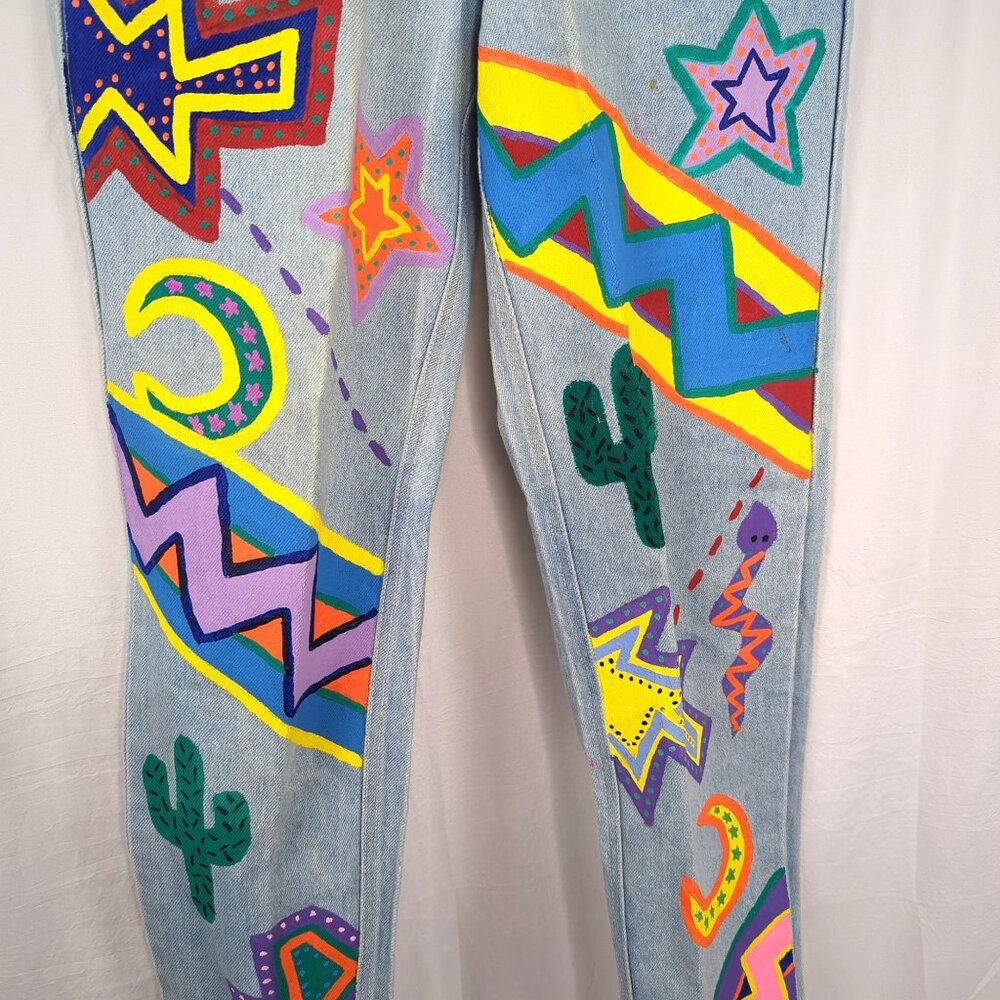 Vintage Liz Wear Jeans 10 Medium Hand Painted Art - Picture 3 of 9